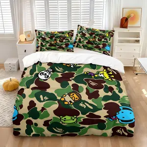 BAPE Multiple Roles Classic Camouflage Duvet Cover Set, 1 Piece Duvet and 1-2 Pillowcases No-Fillings, Classic Streetwear and Cute Characters, Comfortable Soft Bedding, Trendy Bedroom Decoration, Bed Sets