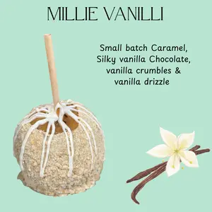Copperpot Gourmet Caramel Apple Millie Vanilli Vanilla Cookie Crumbles & Vanilla Drizzle Large Crisp Granny Smith Apple Handcrafted in Small Batches