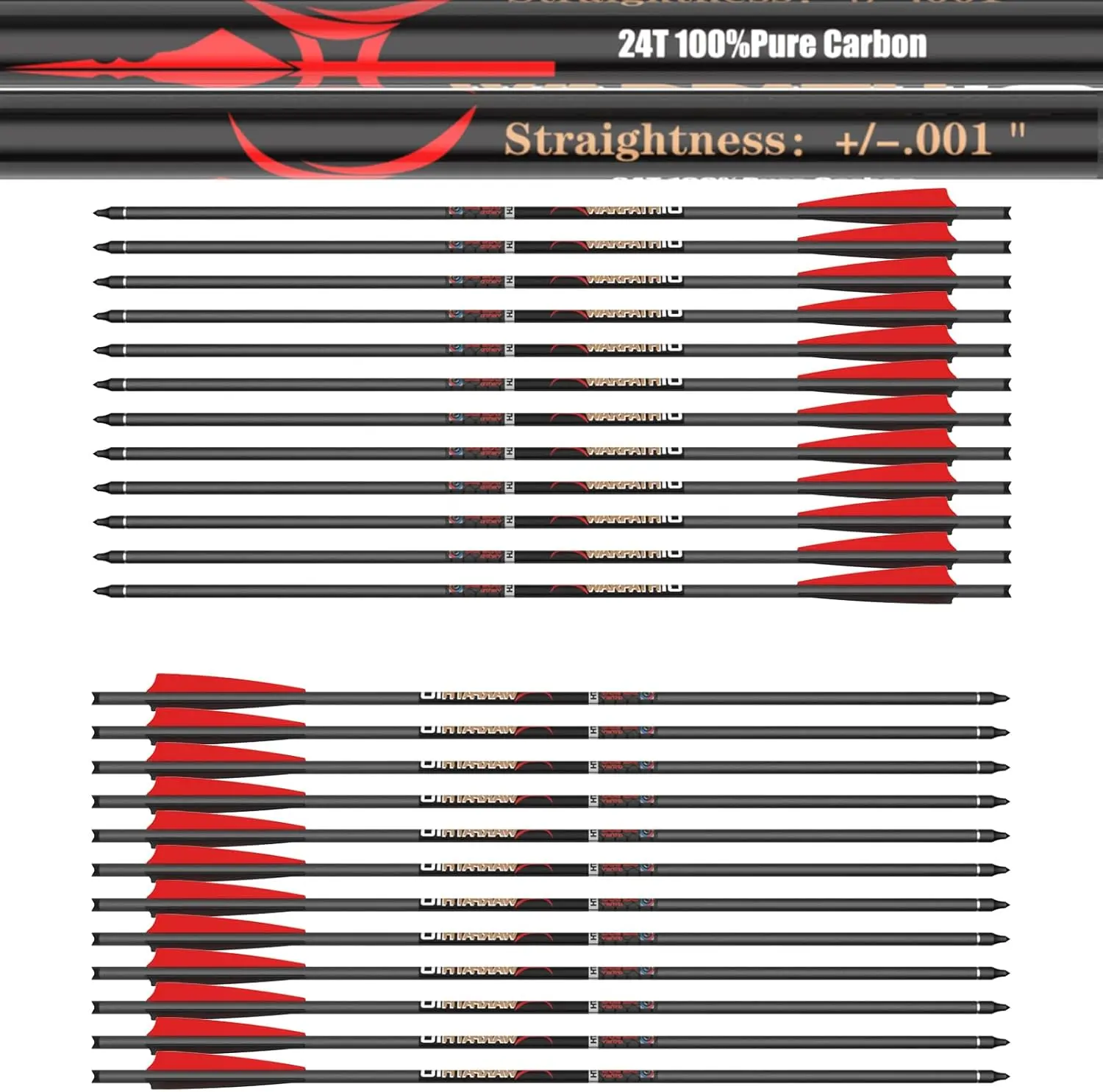 Sanlida 100% Pure Carbon Durable Carbon,0.001"/0.003"/0.006"Buy 12 Get 12 Free!20/22 Inch Professional Standard Hunting Crossbolts with Removable Tips