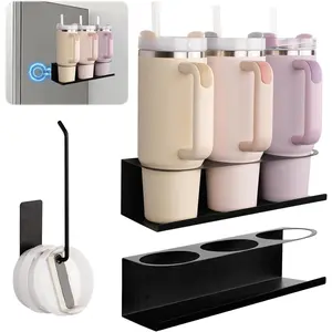 2 Pack   Cup Holder for Refrigerator, Metal Tumbler Water Bottle Organizer with Lid Holder for 30/40 OZ  Cup, Flexible Tumbler Racks for Kitchen Cabinet Metal Surface
