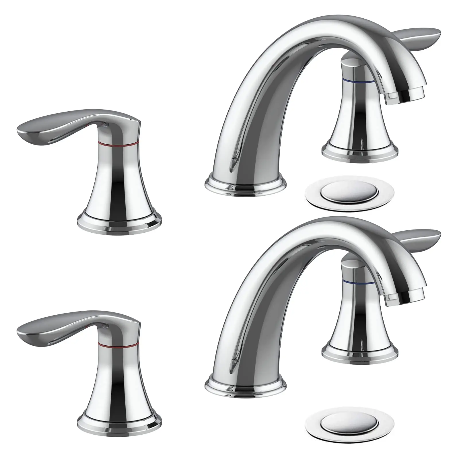 3‑Hole Bathroom Taps – 8″ (204 mm) Vintage Brass Double Handle Basin Mixer Tap with Hose & Pop‑Up Drain, Widespread Design, Easy Installation