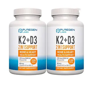 2 in 1 High Potency Formula 90mcg Vitamin K2 (MK7) and 5000 IU Vitamin D3 Supplement for Bone and Heart Health | Non-GMO Formula Vitamin D3 & K2 Complex, Total 240 Capsules I 8 Month Supply