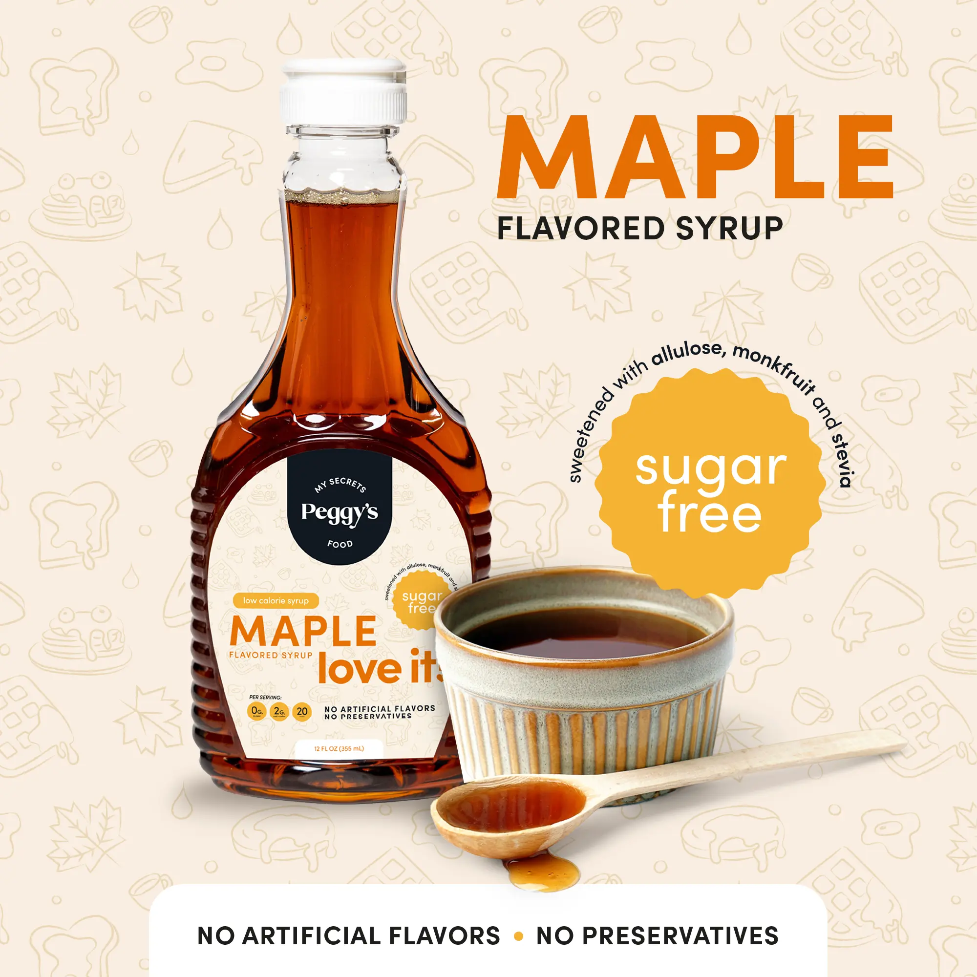My Secrets Peggy's Sugar-Free Maple Syrup - Keto, Vegan, Ideal for Pancakes, Waffles, Baking (Food Staples, Cooking Essentials, Sugar Substitute)