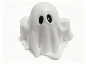 PinkMarlene Food-grade Silicone Squishy Halloween Ghost - White Silly Toy with Black Eyes for Fun and Comfort