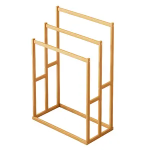 3-Tier Freestanding Towel Rack with 3 Hanging Crossbars 3 Tier Standing Towel Rack Wooden 3-Tier Towel Rack for Living Room Bathroom Storage