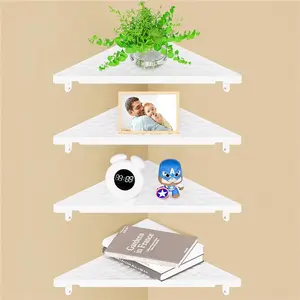 Corner Shelf Wall Floating Shelves - 4 Tiers 12.6inch Wall Mounted Floating Corner Storage Shelf - Corner Display Shelves for Living Room Kitchen Bedroom Office Decor