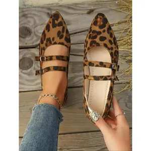 Women’s Leopard Print Pointed Toe Flats, Fashionable All-Season Shoes, Outdoor Casual Wear, Comfortable Textile Upper, Rubber Sole