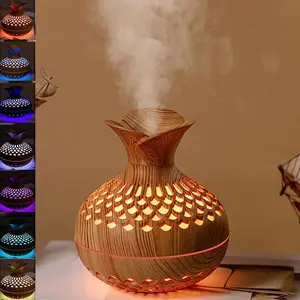 Flower wood grain humidifier, mini aromatherapy machine mushroom vase humidifier, household small humidifier with LED rainbow light, silent heavy fog humidifier, home office humidifier, Cool Mist Humidifier, Desktop Room Humidifier