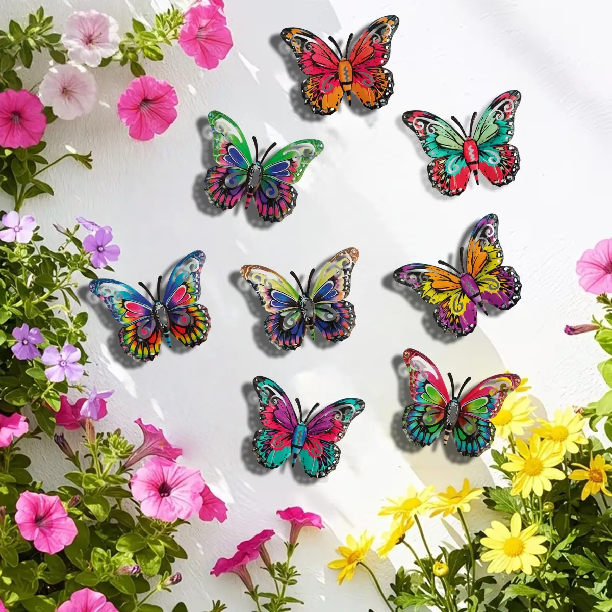 8pcs Colorful Metal Butterfly Wall Art Decor, Home Garden Fence Balcony Outdoor Exterior Party Decoration, Holiday Gift Hanging Ornaments