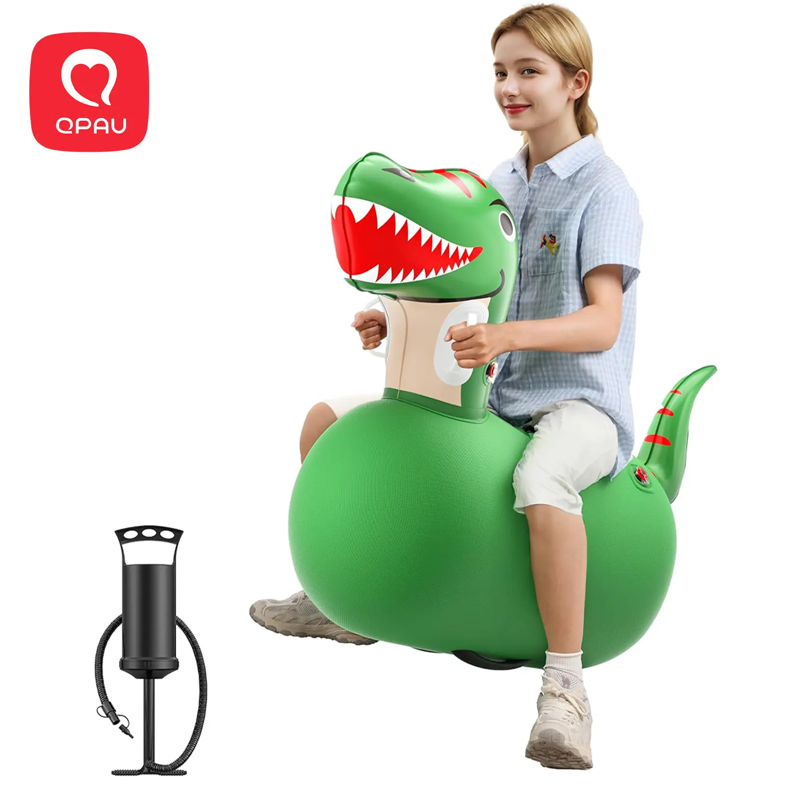 QPAU 1/2 PCS Bouncy Animal Hopper Toys - Large for 5+, Inflatable Ride-On Jumping Bouncer with Hand Pump, Heavy Duty Giant Bouncy Pal, 220lbs Load Capacity, Indoor & Outdoor Energy Release Toy for Kids Adults