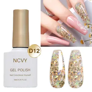 NCVY Rainbow Glitter Gel Nail Polish, 10ml/0.35oz Nail Polish. Long-lasting, Durable, removable UV/LED gel polish with rich, vibrant color. Easy for beginners to use, perfect for DIY nail art at home. An ideal gift for spring and summer. HEMA-Free.