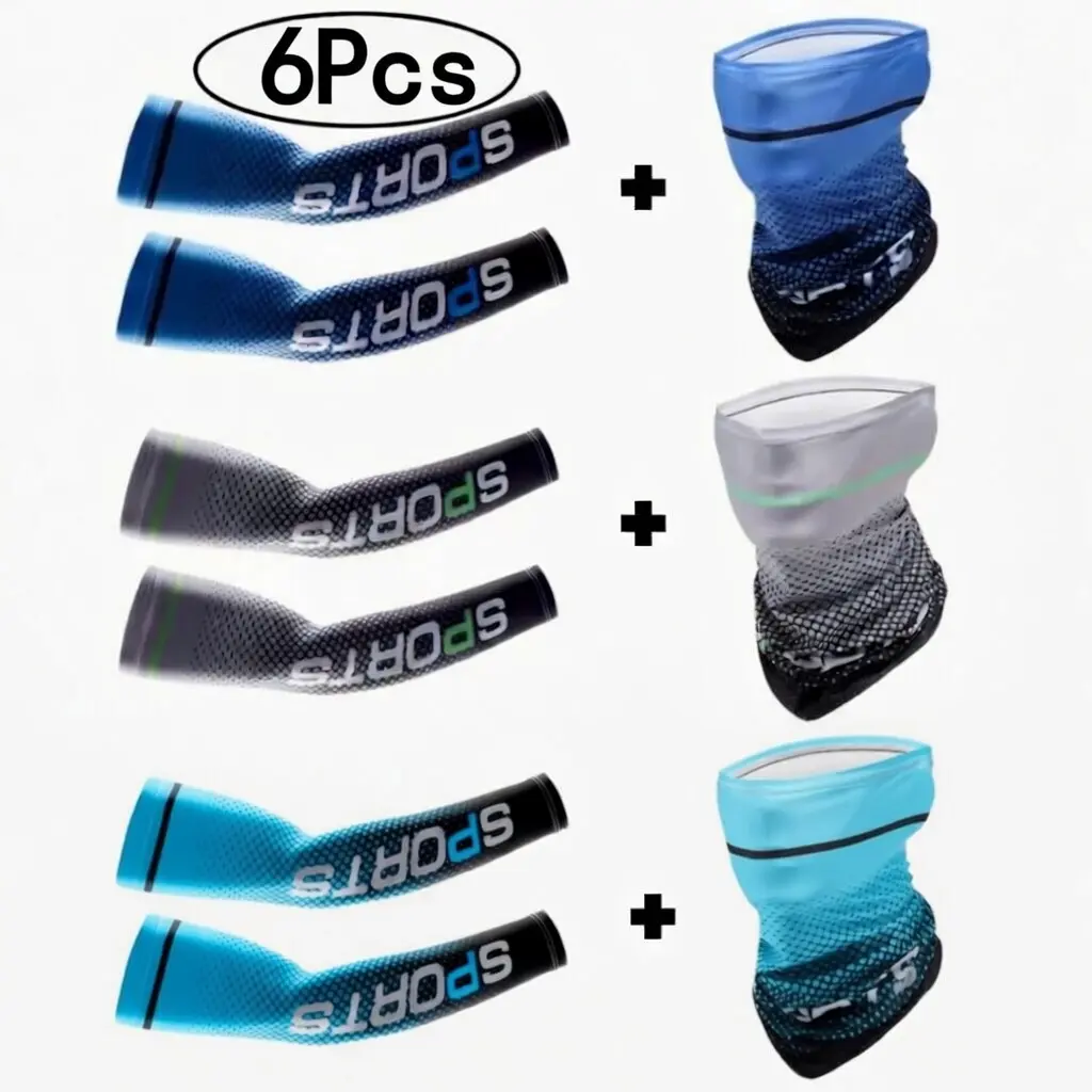 Yeomoo Unisex Protective Gear Set - Solid 4-Way Stretch Cooling Arm Sleeves & Breathable Face Covering with Sun Protection for Fishing & Cycling, Face Masks, Neck Gaiter, Dust/Wind Shield, 4-Way Stretch Material, Full Cover, Outdoor Sports, Fitted