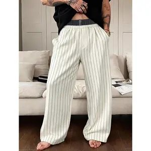 Men's Striped Wide-Leg Elastic-Waist Casual Loose-Fit Streetwear Pants for Everyday & Vacation Wear