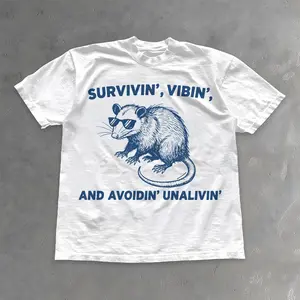 Women's Cotton Short-Sleeve Casual Fit Comfortable T-Shirt - Survivin, Vibin and Avoidin Unalivin Funny Possum Animal Lover Tee