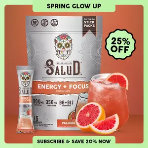 Salud 2-in-1 Energy Drink Powder + Focus, Paloma, Organic Caffeine, B6 & B12, L-Theanine, Vegan, Non-GMO, Gluten Free Beverage Sugar 90g - Dietary, Healthcare