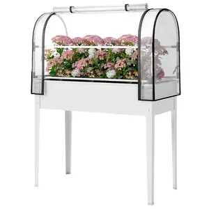 White Elevated Planter Box with PVC Cover Zippered Roll Up Door 23.2 Inch High No Bending Smooth Rolled Edges for Balcony Deck Early Spring Vegetable Growing