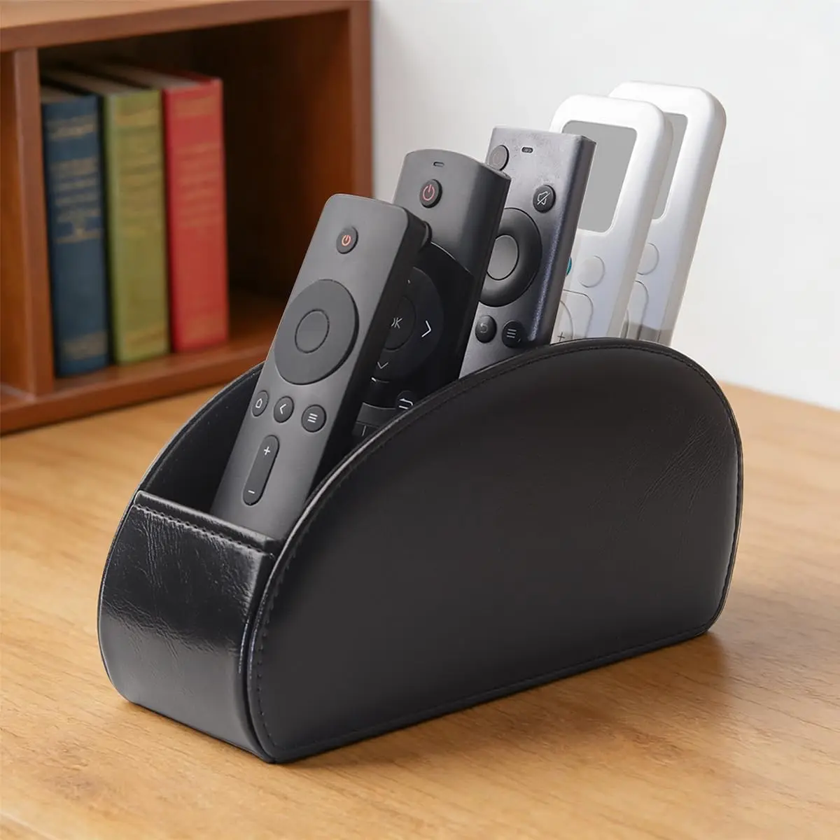 Remote Control Holder, PU Leather Remote Caddy Desktop Organizer with 5 Spacious Compartments for TV Remotes/Media Controllers/Office Supplies