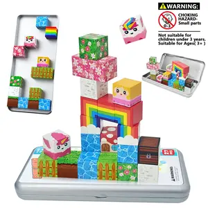 Rainbow Unicorn Iron Box Magnetic Block Set, Rainbow Magic Unicorn Theme, 27pcs Magnetic Block Stacking Toys, Magnetic Building Set, Suitable for Halloween and Christmas Gifts for Children Aged 3 and Above