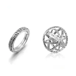 GGIRL Retro Astronomical Ball Ring For Men And Women, Titanium Steel Openable and Reversible Spherical Universe Necklace