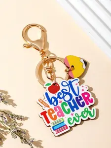 Unisex Teacher Wooden Pencil Keychain, Creative Heart Tassel, Colorful Geometric Shape, Teacher's Day Gift, Backpack Charm