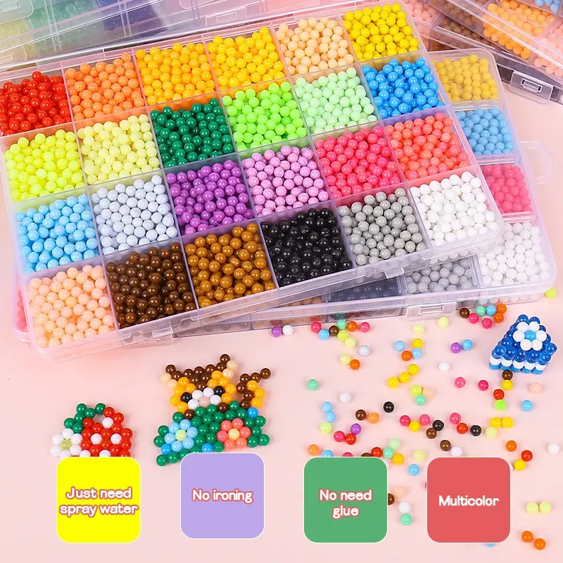 Water Spray Magic Beads DIY Craft Kit for Kids - No-Iron Sticky Assembly Set, Creative Educational Beads Toy for Intellectual Development & Hands-On Training