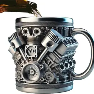 Personalized Stainless Steel Mug - V8 Engine Design, 10oz Handcrafted Durable & Stylish, Perfect for Car Enthusiasts,Coffee Cup,Birthday Present,Holiday Gift