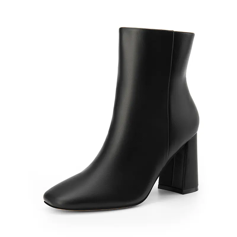 Dream Pairs Women's Classic Square Toe Ankle Boots, Stylish Soft PU Block Heel Walking Shoes with Side Zip for Casual Wear, Footwear