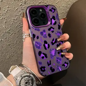 Phone case Sparkling Purple Leopard Print Purple Color Silvery IMD Phone Case for iPhone 17/15Pro/13ProMax/17Air