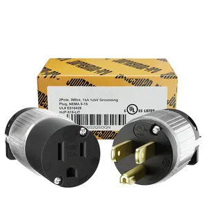 515 count LIT Lighted Plug & Connector Set 15 Amp 120-125 , NEMA 5-15P + 5-15C, Straight , Male Female Plug Replacement Cord Outlet Connector, Commercial Grade Power  (1)