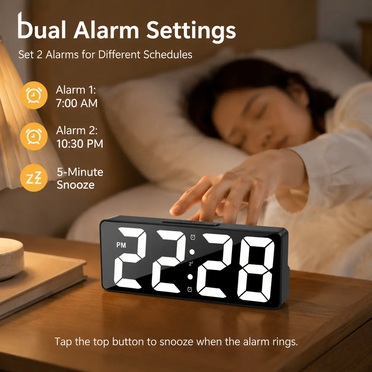 DreamSky LED Digital Alarm Clock for Bedroom, Large Mirror Big Number Display with Auto Dimmer, Dual Alarms Snooze Desk Clock, USB Powered Silent Electronic Clock for Bedroom Dorm Office