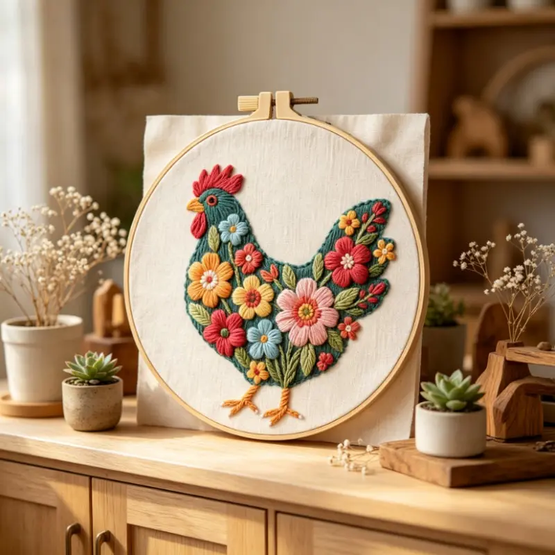 Beginner Embroidery Kit, Elegant Cross Stitch Set, Floral Animal Design, Embroidered Floral Design, DIY Embroidery Supplies, Includes Cotton Fabric, Thread, Needle, Instructions, Embroidery Kit for Beginners