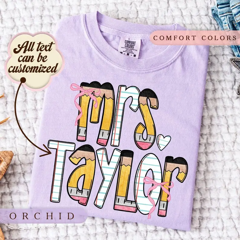 [Custom] Comfort Colors Personalized Teacher Shirt, Custom Teacher Name Tee, Back To School T-Shirt, Classroom Teacher Gift, Educator Outfit