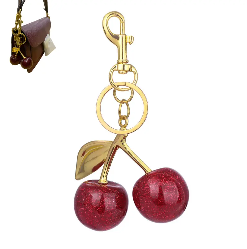 Shiny Red Cherry Bag Charm / Cute Cherry Keychain – Stylish Y2K-Style Women's Bag Accessory (Bag Included)