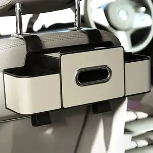 Car seat backrest organizer with tissue holder and adjustable hooks - double-layer storage space for snacks/drinks, durable ABS storage box easy to install, compact design suitable for all vehicles, car organization, resin, Car Interior Accessory