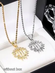 1PC Iced out Trendy hip-hop vertical bar design pendant necklace, perfect for street singing and dancing