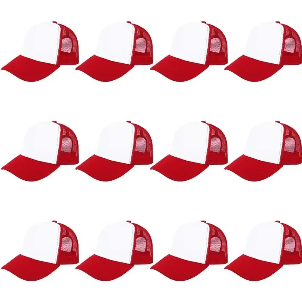 12 Pack Blank Trucker Hats for Sublimation, Polyester Mesh Baseball Caps for Men and Women, Adjustable Breathable Outdoor Cap for Custom Print, Adjustable Outdoor Cap