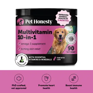 Pet Honesty Multivitamin 10-in-1 Daily Chews with Glucosamine, Omegas, and Probiotics for Dogs - Peanut Butter Flavor