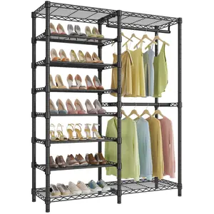 VIPEK S2 Heavy Duty Clothes Rack with Shoe Shelves Freestanding Clothing Rack with 6-Tier Shoe Rack, Double Hanging Rod, Adjustable Shelf, Walk in Closet Organizer Garment Rack