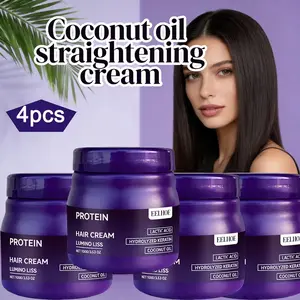 4pcsof100g protein straightening cream, containing coconutoilandglycerin.It moisturizes and hydrates the hair,prevents it from drying out,makes the hair smooth and shiny,provides long-lasting straightening effect and keeps the hair styled for a long time.