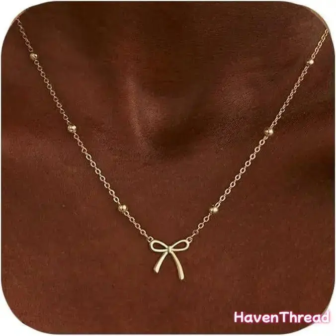 Women's Minimalist Bow Dainty Gold-Chain Pendant Necklace, Gold-Plated Layer-Friendly Versatile Piece, Sports & Outdoor Enthusiasts Holiday/Birthday Gift, Gold Chain Necklace tiktokshopbacktoschool