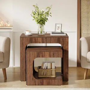 LITTLE TREE Nesting End Table Set, Walnut Side Table for Living Room, Night Stand Set for Bedroom, Small Spaces
