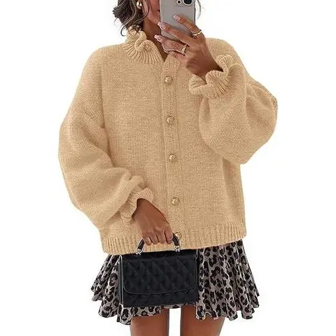 MEROKEETY Women's Baggy Chunky Knit Cardigan Top, Ruffle Button-Down Long-Sleeve Casual Work Coat for Fall 2025 Winter