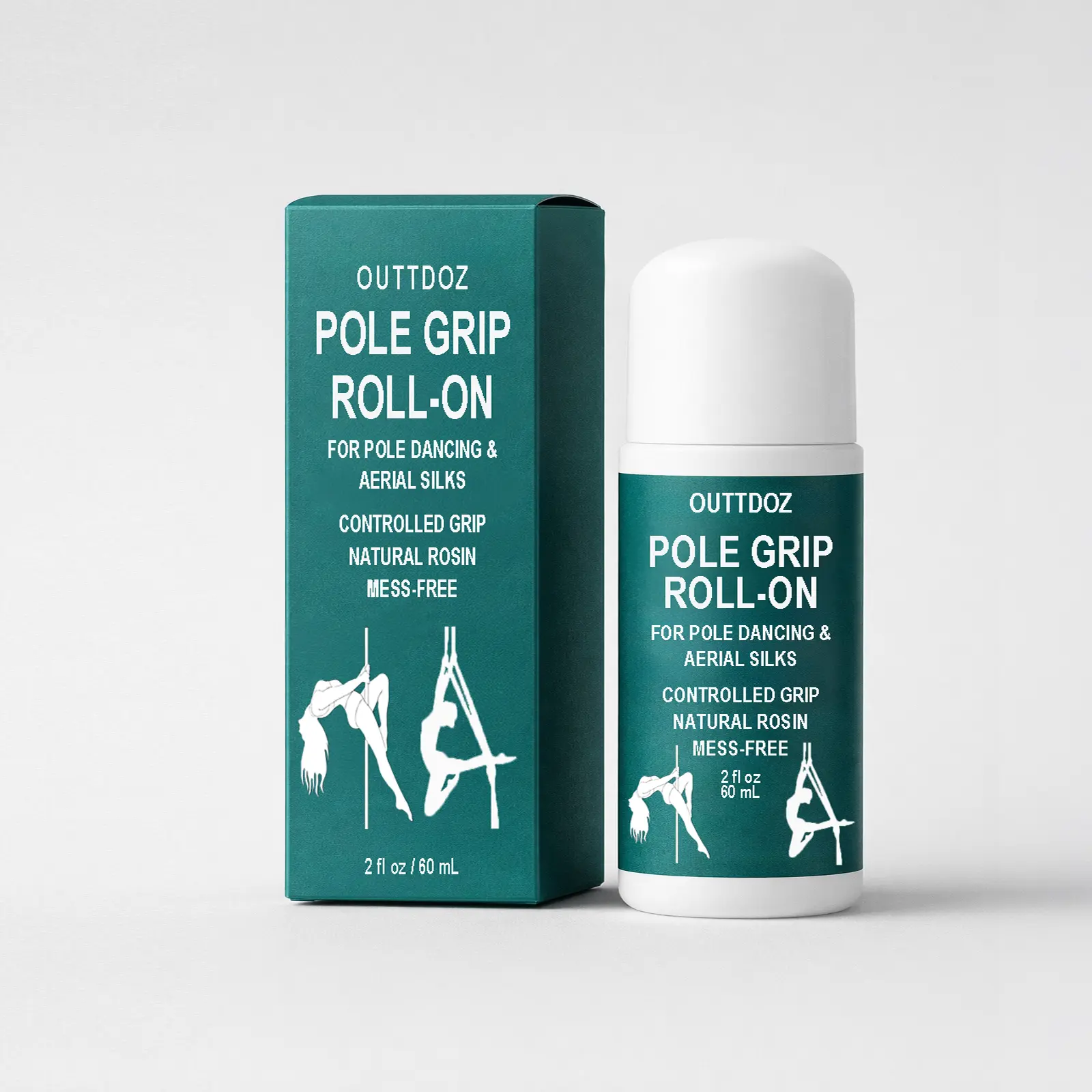 OUTTDOZ Pole Grip Natural Rosin Roll-On Fitness Gym Bottle, 2 fl oz, Thin Application on Hands & Legs, Long-Lasting Aerial Body-Contact Training Use, No Waste, No Overspray, Easy Clean-Up, Smooth