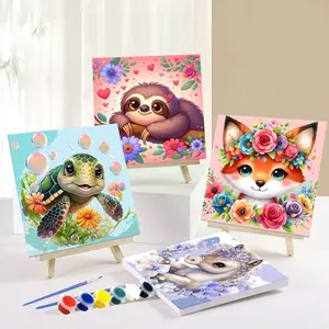 4pcs Paint By Numbers Kit for Adults Beginners -8x8in/20x20cm Color Canvas, Easy DIY  Animal Acrylic Painting Set Acrylic Coloring Paint - Wall Decor for Living Room and Bedroom, Creative Gift for Birthday, Mother's Day and Christmas, Without Frame