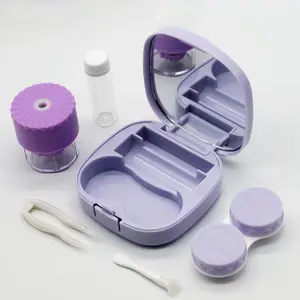 Contact Lens Case with Cleaner Washer, Travel Size Cute Colored Contact Lenses Applicator Removal Tool Kit with Mirror Solution Bottle for Daily Outdoor