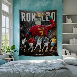 Ronaldo Football Career Highlights Painted Tapestry, Lightweight Portable Home Decor, All-Season Fan Support Accessory, Ideal for Dorm-Living Room Party Use
