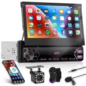 Single Din Car Stereo with Mirror Link, 7 Inch Flip Out Touch Screen 1 Din Car Radio with Bluetooth FM Radio Type-C/AUX Mirror Link Car MP5 Player + Backup Camera