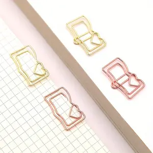 10pcs Whimsical Cartoon Paper Clip Bookmarks - Rose Golden Curve Design, Cute Metal Stationery for Learning, Test Papers, and Book Lovers - Creative Style, Durable, and Colorful
