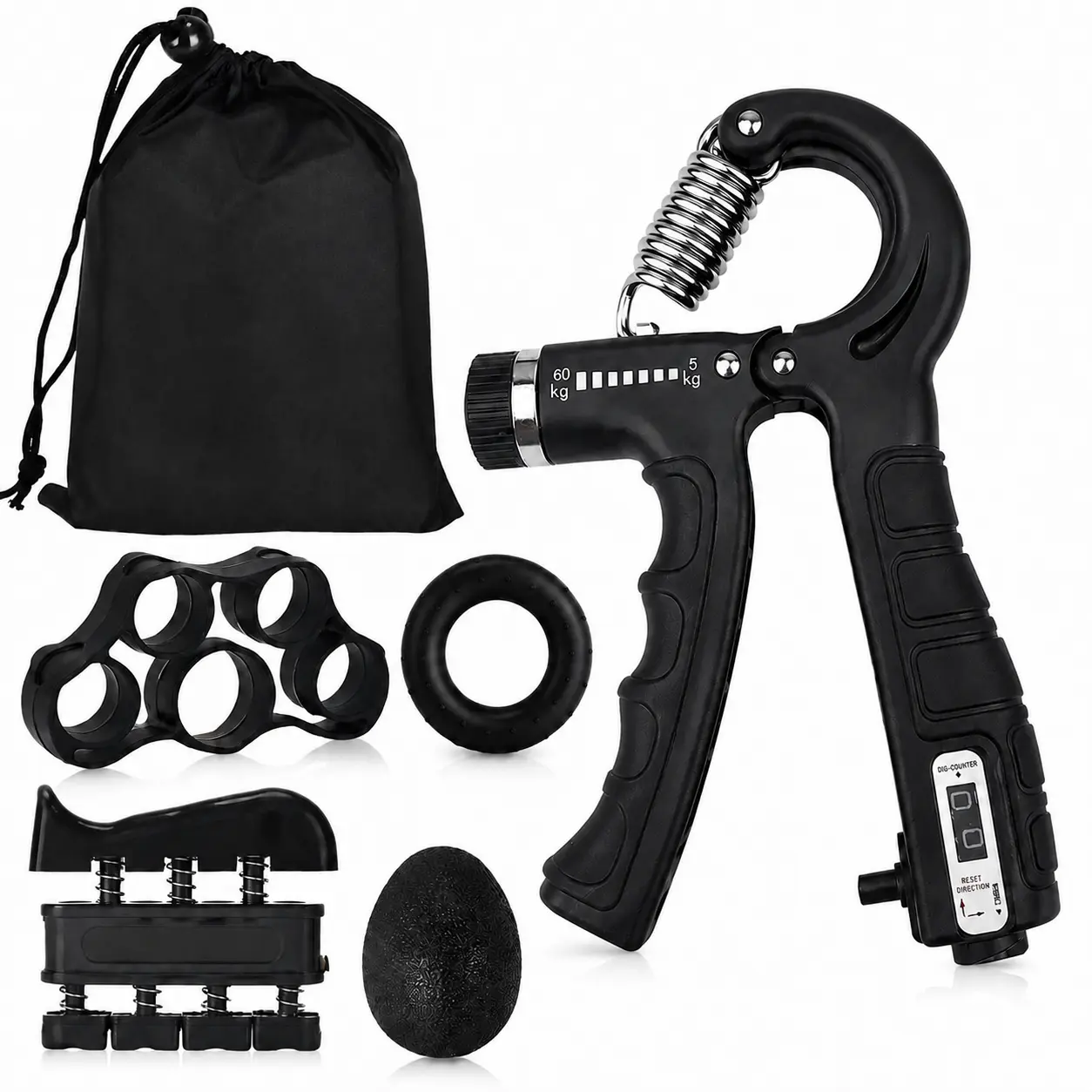 Adjustable Grip Strengthener 5 Pack Kit, Hand Gripper & Forearm Trainer with 11-132 Lbs Resistance, Silicone Finger Exerciser, Hand Extension Trainer for Strength Training, Muscle Building, Injury Recovery, Stress Relief, Workout Equipment for Men & Women