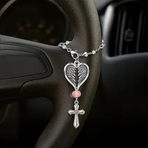 Car Rearview Mirror Cross Decoration, Christian Accessories Pendant (angel Protection), Steering Wheel Decor, Car Interior Ornament, Car Hanging Decoration, Car Interior Accessory